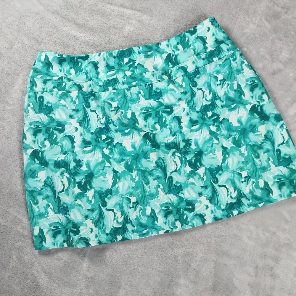 Tommy Bahama Active Golf Skort Skirt L Teal Green Floral Print UPF Athleisure‎
